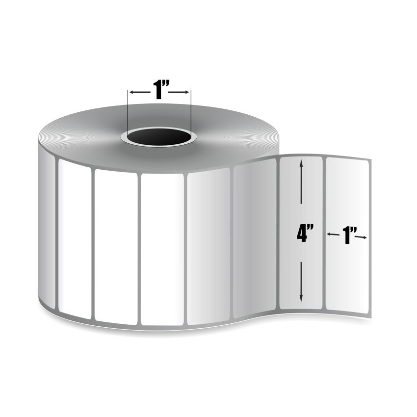 4" x 1" White - Direct Thermal Labels - 1" Core