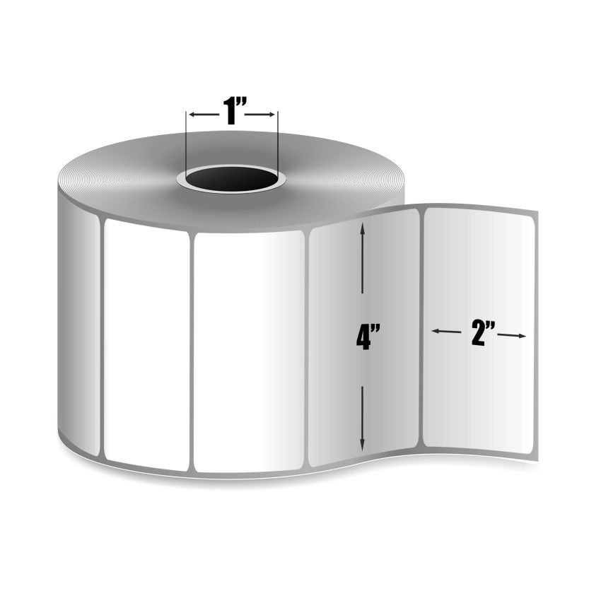 4" x 2" White - Direct Thermal Labels - 1" Core