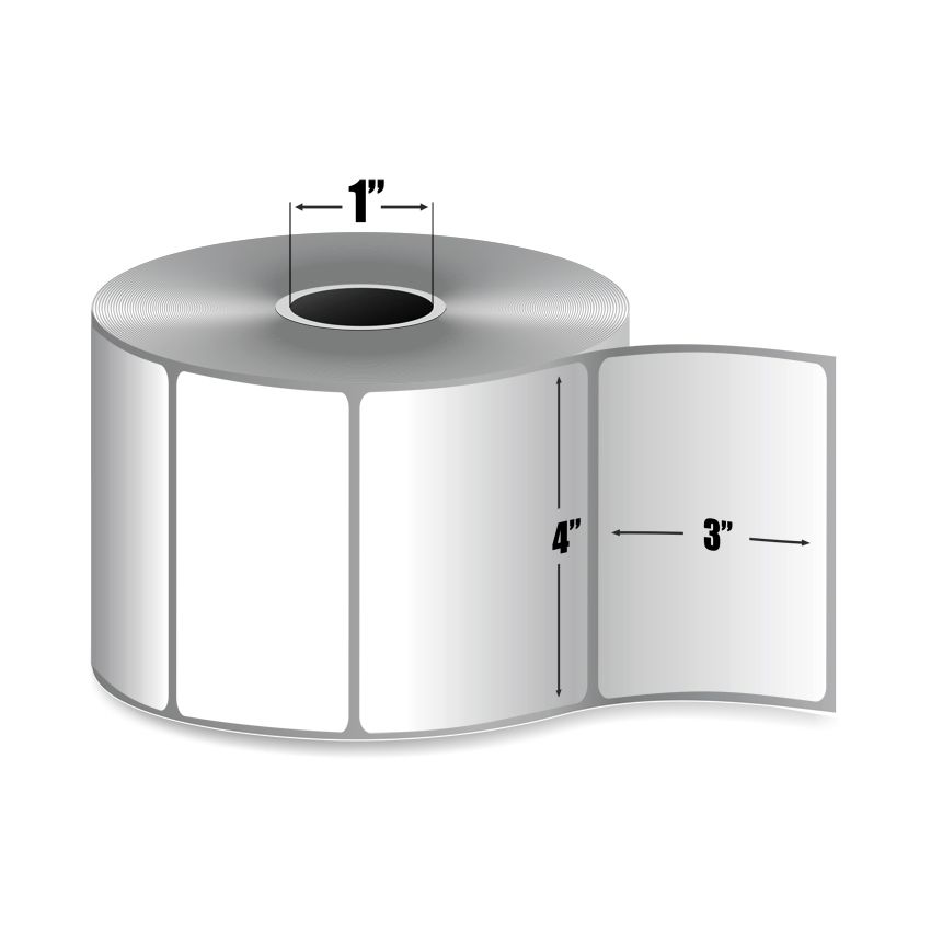 4" x 3" White - Direct Thermal Labels - 1" Core