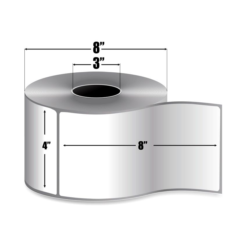 4" x 8" White - Direct Thermal Labels - 3" Core