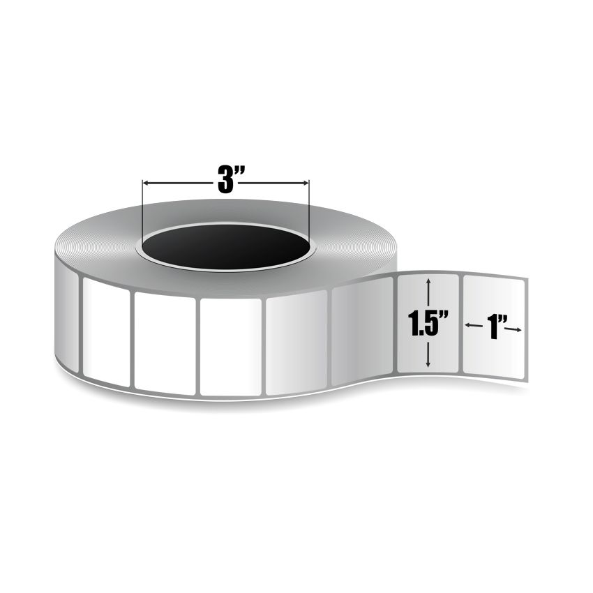 1.5" x 1" White - Thermal Transfer Labels - 3" Core