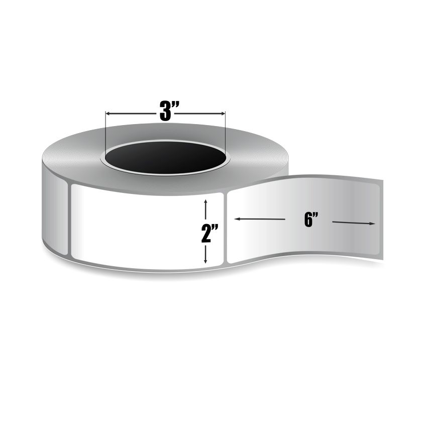2" x 6" White - Direct Thermal Labels - 3" Core
