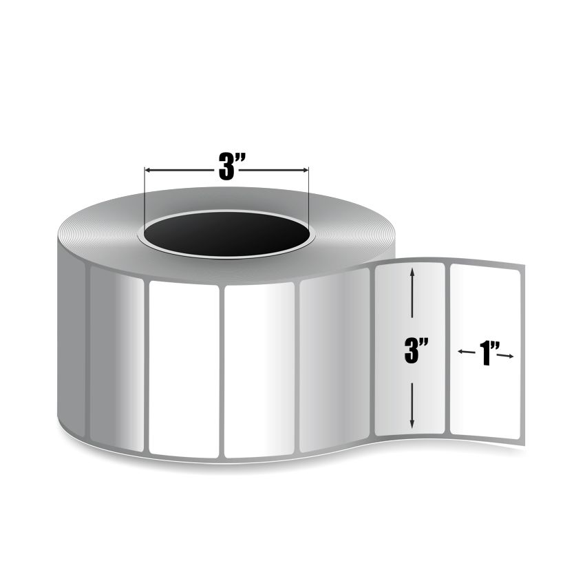 3" x 1" White - Direct Thermal Labels - 3" Core
