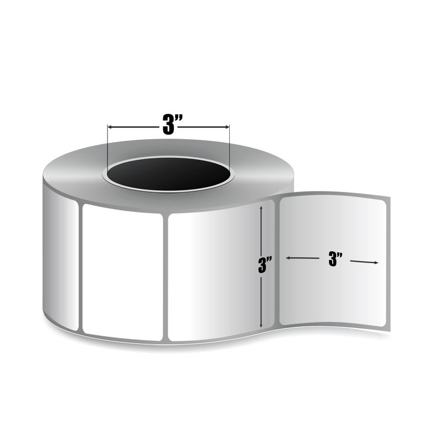 3" x 3" White - Direct Thermal Labels - 3" Core