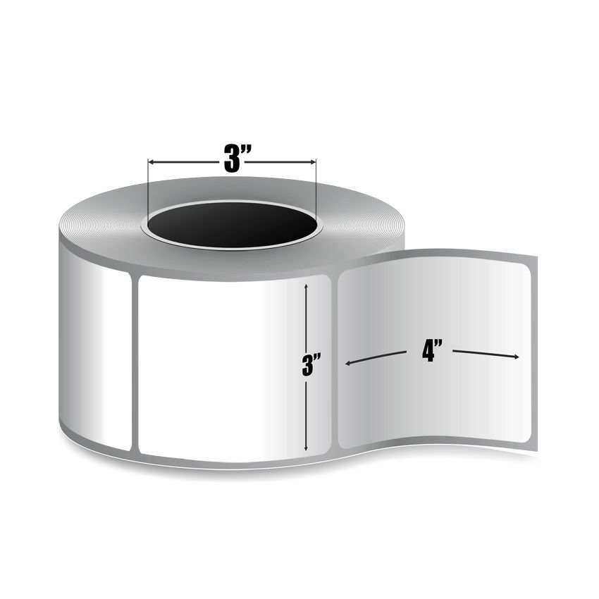 3" x 4" White - Direct Thermal Labels - 3" Core