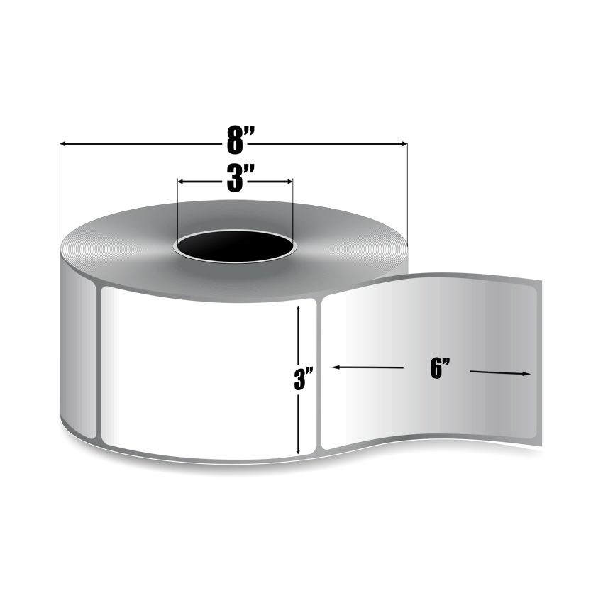 3" x 6" White - Direct Thermal Labels - 3" Core