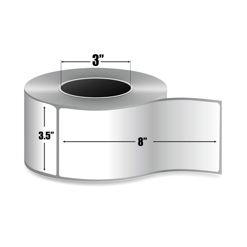 3.5" x 8" White - Direct Thermal Labels - 3" Core