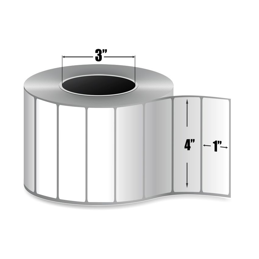 4" x 1" White - Thermal Transfer Labels - 3" Core