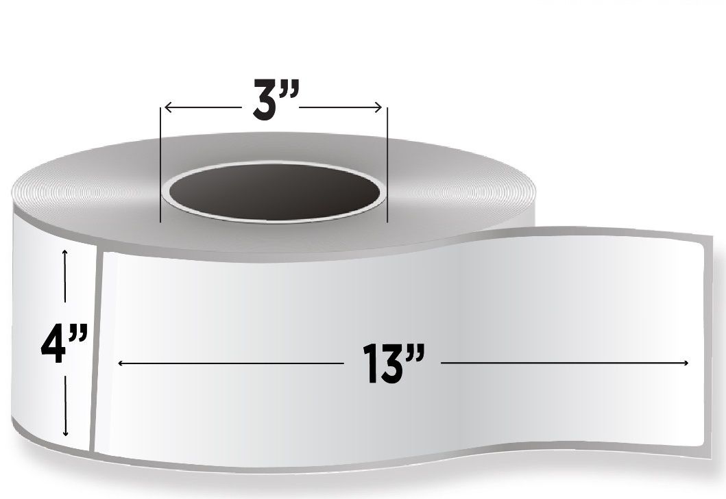 4" x 13" White - Direct Thermal Labels - 3" Core / 12" Outer Diameter (No Perf)