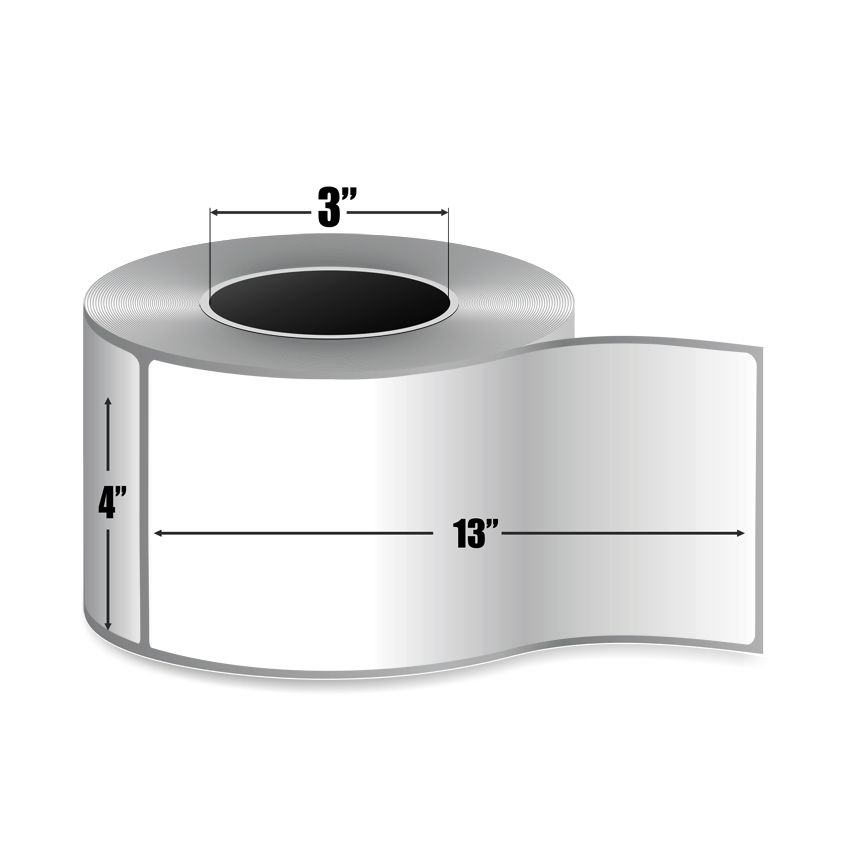 4" x 13" White - Direct Thermal Labels - 3" Core