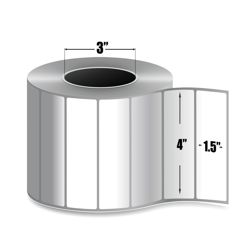 4" x 1.5" White - Thermal Transfer Labels - 3" Core