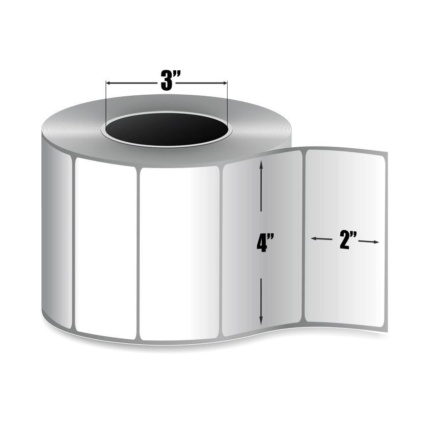 4" x 2" White - Direct Thermal Labels - 3" Core
