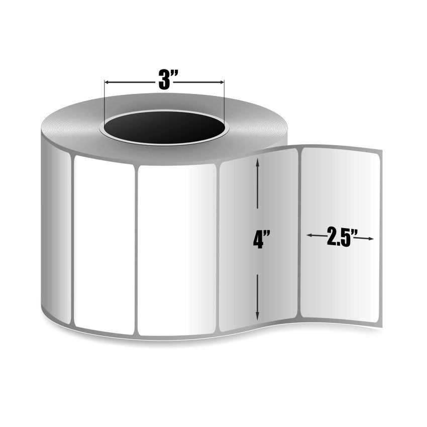 4" x 2.5" White - Thermal Transfer Labels - 3" Core