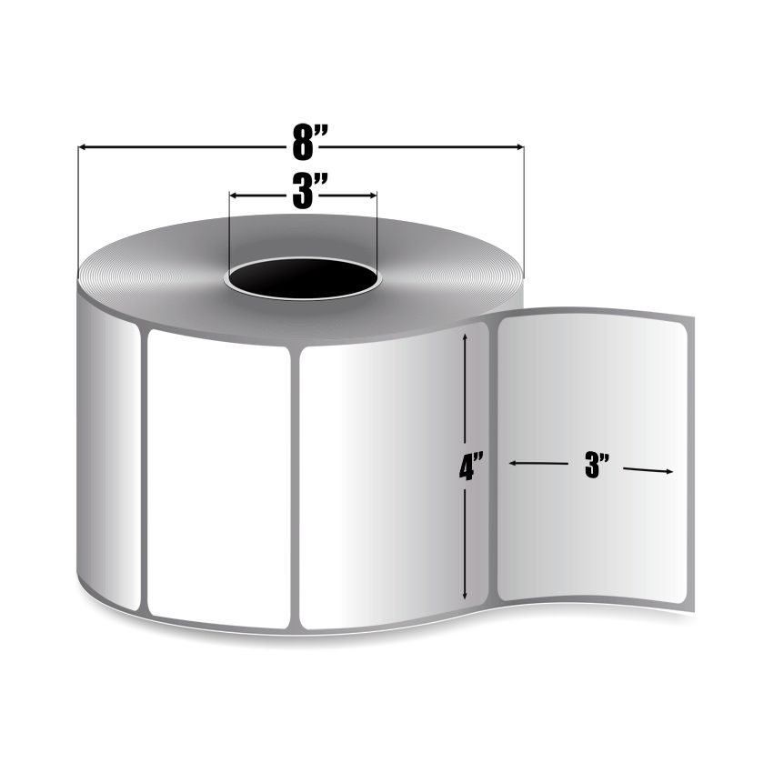 4" x 3" White - Direct Thermal Labels - 3" Core (No Perf)