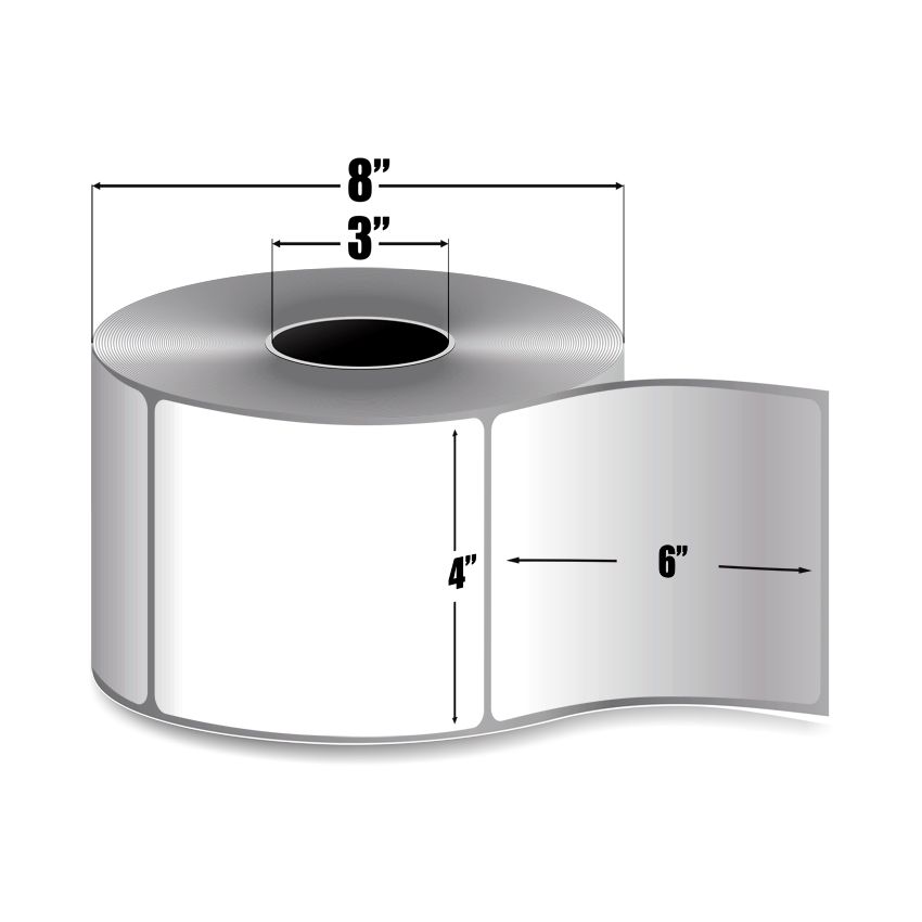 4" x 6" White - Thermal Transfer Labels - 3" Core (No Perf)