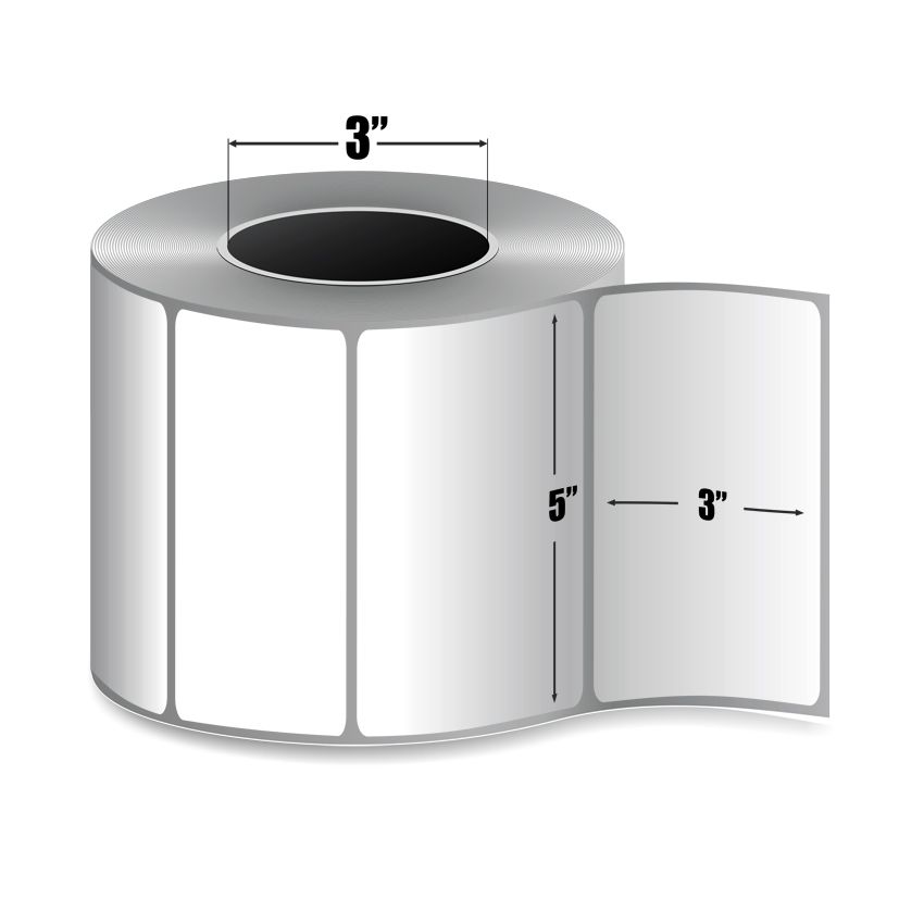 5" x 3" White - Thermal Transfer Labels - 3" Core