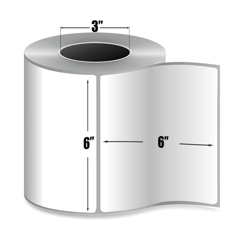 6" x 6" White - Direct Thermal Labels - 3" Core